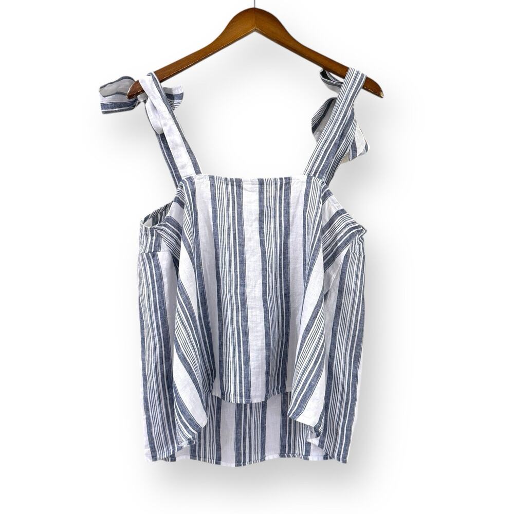 NWT Crown & Ivy Women's L Blue White Striped Linen Tie Shoulder Tank Top Blouse - Picture 6 of 8